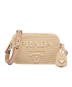 Prada Raffia Crochet Shoulder Bag Natural 20Cm 1Bh196 2A2T F0018 V Ouo