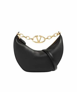 Valentino Garavani Small V Logo Gate Leather Top Handle Bag Black 24Cm