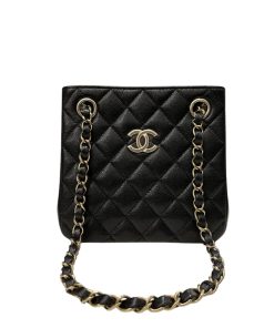 Chanel Quilted Cc Bucket Bag Caviar Black 17Cm