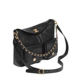 Chanel Hobo Bag Glossy Calfskin Black 25Cm As4668 B15543 94305