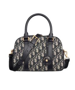 Dior Medium D Vibe Bowling Bag Oblique Jacquard Blue 25Cm M1340Utzq M928