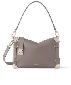 Louis Vuitton Side Trunk Mm Grained Calf Leather Taupe Grey 23Cm M25072