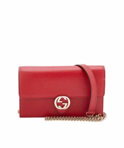Gucci Interlocking G Wallet On Chain Pebbled Leather Red 19Cm 615523 Cao0G 6420