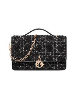 Dior My Dior Top Handle Bag Black Cannage Tweed Black 24Cm M0997Otkv M911