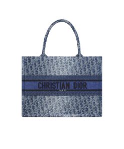 Dior Medium Book Tote Denim Oblique Jacquard Blue 35Cm M1296Zegc M49E