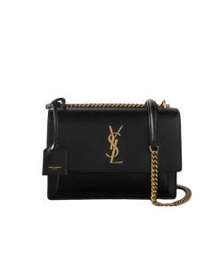 Saint Laurent Sunset Smooth Leather Shoulder Bag Black 23Cm