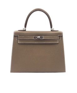 Hermes Kelly Sellier Epsom Silver Hardware Etoupe 22Cm