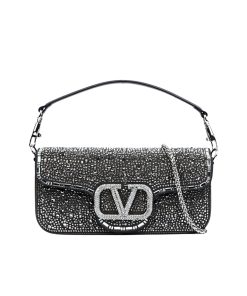Valentino Garavani Locò Shoulder Bag With Rhinestones Black 28Cm