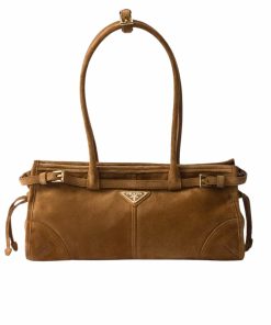 Prada Medium Suede Handbag Cinnamon 32Cm 1Ba426 2C4S F0401 V Moo