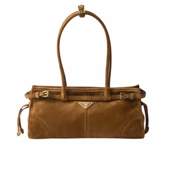 Prada Medium Suede Handbag Cinnamon 32Cm 1Ba426 2C4S F0401 V Moo