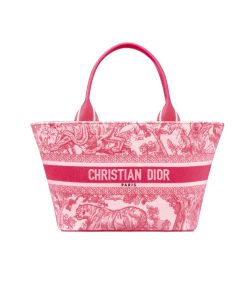 Dior Dioriviera Hat Basket Bag Toile De Jouy Embroidery Candy Pink 26Cm M1328Ctdt M03I
