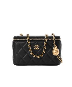 Chanel Pearl Crush Vanity Case With Chain In Black 17Cm