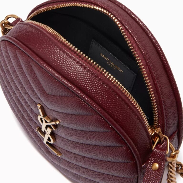 Saint Laurent Vinyle Round Camera Bag In Chevron Quilted Grain De Poudre Embossed Leather Red 18Cm - Image 4