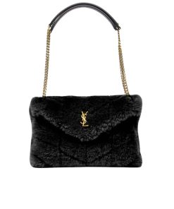 Saint Laurent Puffer Bag In Shearling Black 28Cm