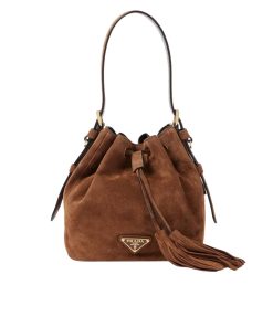 Prada Small Suede Bucket Bag In Brown 20Cm