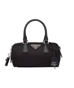 Prada Bauletto Recycled Nylon Shoulder Bag Black 21Cm