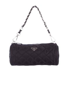 Prada Tessuto Black Quilted Barrel Bag Black 20Cm