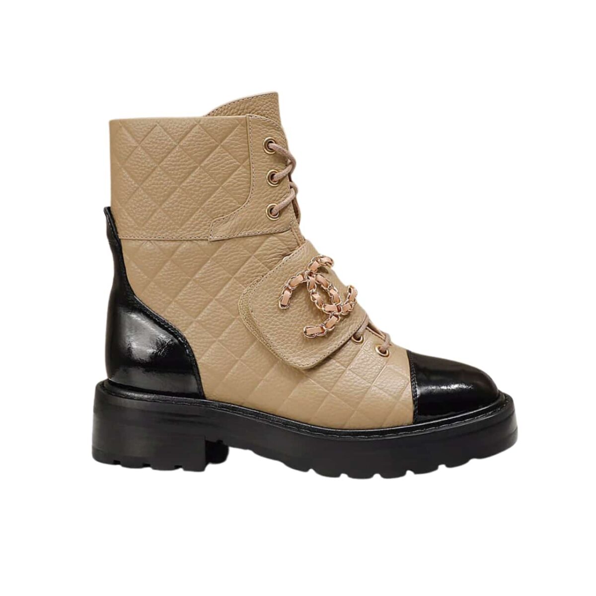Chanel Fall Winter 22 23 Lace Up Boots Beige Black G39516 Y56261 K5119 - Image 1