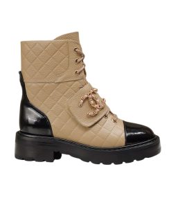 Chanel Fall Winter 22 23 Lace Up Boots Beige Black G39516 Y56261 K5119