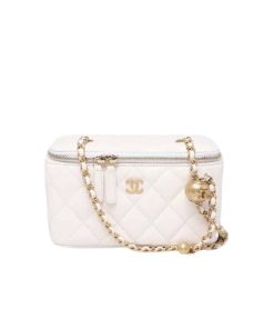Chanel Pearl Crush Vanity Case With Chain In White 17Cm