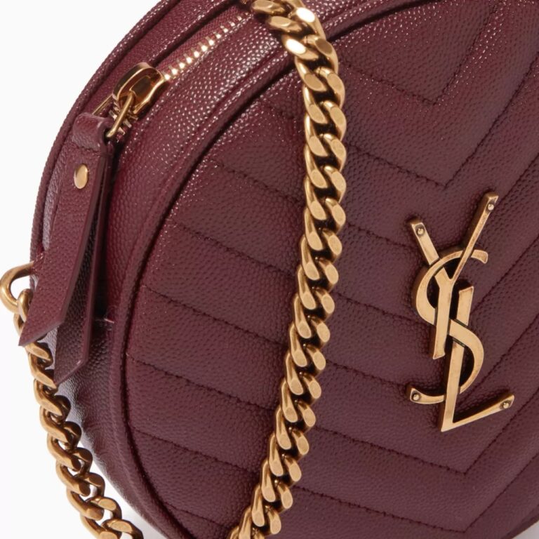 Saint Laurent Vinyle Round Camera Bag In Chevron Quilted Grain De Poudre Embossed Leather Red 18Cm - Image 3