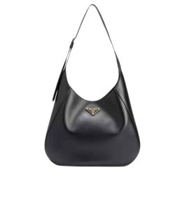 Prada Preto Large Leather Shoulder Bag With Top Stitching Black 37Cm 1Bc181 2Aix F0002 V Ooo