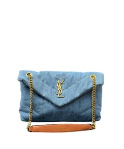 Saint Laurent Loulou Puffer Small Shoulder Bag In Blue Denim 28Cm