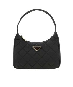 Prada Contenitore Maniglia Tessutu Nylon Quilted Shoulder Bag Black 21Cm