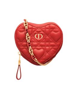 Dior Caro Heart Pouch With Chain Red S5097Unid M61R