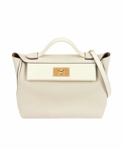 Hermes Kelly 24/24 Gold Hardware Evercolor Blanc 21Cm