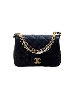 Chanel Flap Bag Gold Hardware With Chain Black 17Cm
