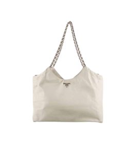 Prada Pomice Soft Calfskin Leather Chain Tote Bag White 38Cm