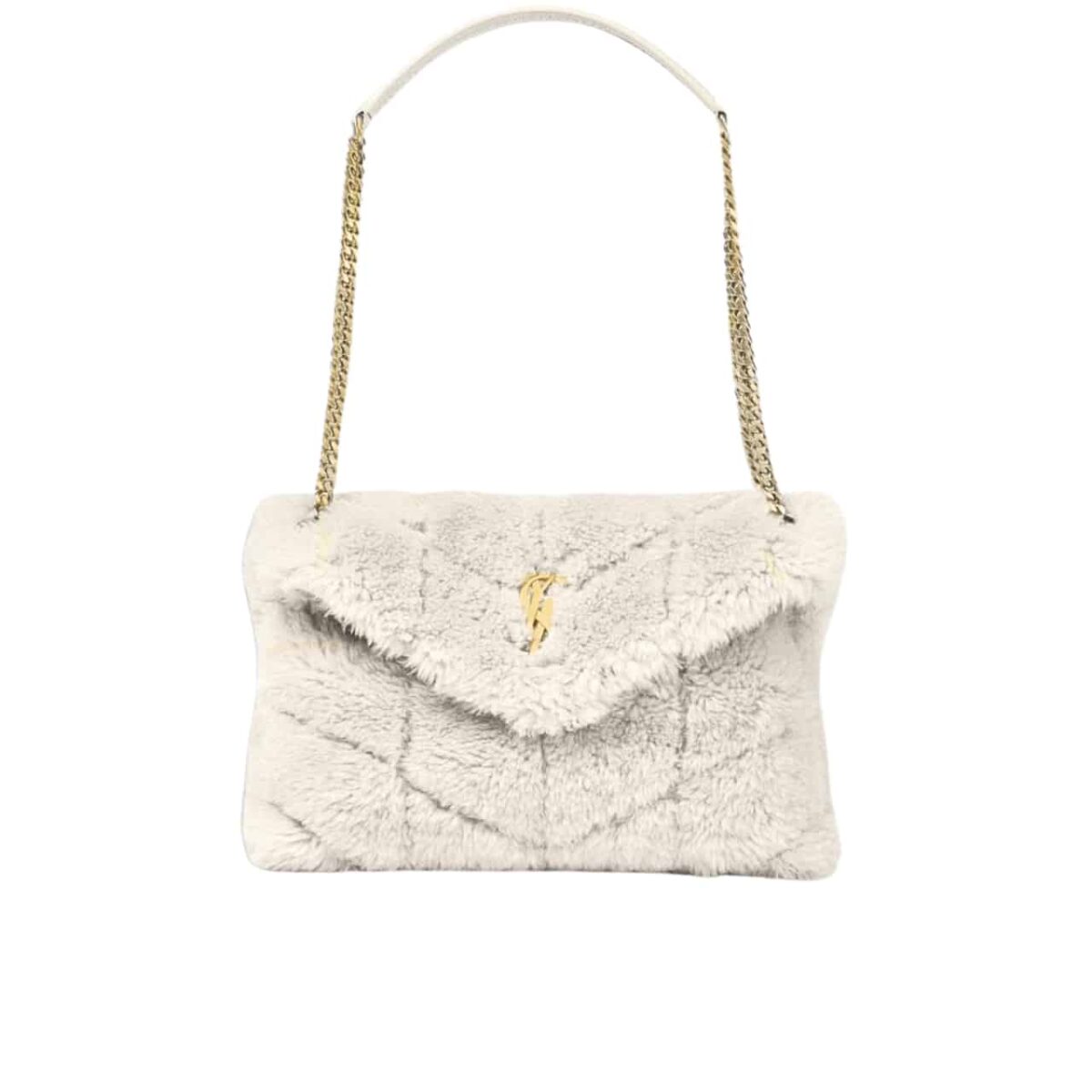 Saint Laurent Puffer Bag In Shearling White 28Cm - Image 1