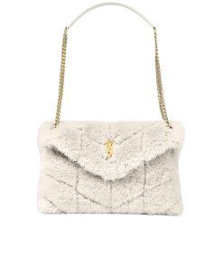Saint Laurent Puffer Bag In Shearling White 28Cm