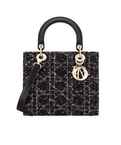 Dior Medium Lady D Lite Cannage Tweed Black 20Cm