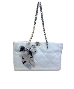Chanel Lambskin Quilted 19 East West Shopping Bag White 41Cm