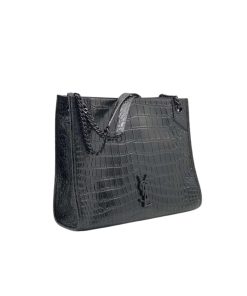 Saint Laurent Niki Shopping Bag In Crocodile Embossed Leather Black 33Cm