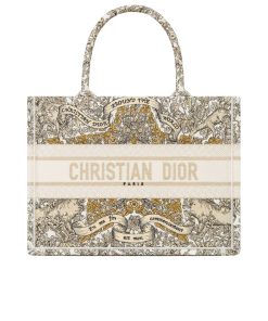 Dior Medium Book Tote Around The World Motif White 36Cm