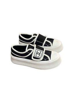 Chanel White Cc Cap Toe Slipon Sneaker Black