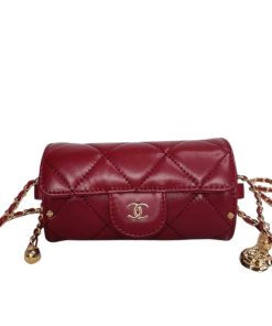 Chanel Lipstick Bag With Chain Ghw Red 15Cm