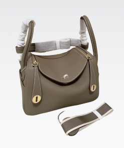 Hermes Lindy Mini Togo Bag Gold Hardware Dark Beige 19Cm