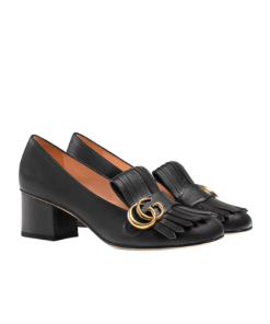 Gucci Wmns Black Leather Mid-Heel Pump 408208 C9D00 1000