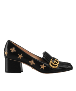Gucci  Embroidered Bee Star Leather Mid-Heel Pump Black