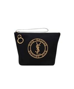 Saint Laurent Rive Gauche Laced Bag In Embroidered Felt And Smooth Leather Black