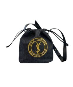 Saint Laurent Rive Gauche Laced Bucket Bag In Embroidered Felt And Smooth Leather Denim Black