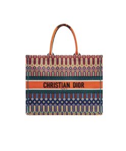 Dior Personalized Large Book Tote Canvas Embroidery Dark Multicolor