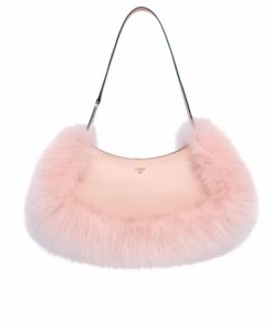 Fendi O'Lock Swing Fur Bag Pink 30Cm