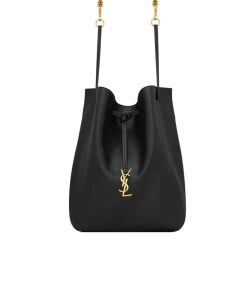 Saint Laurent Paris Vii Lambskin Pochon Suede Leather Black 24Cm 8043021El0W1000