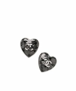 Chanel Stud Earrings Silver And Black
