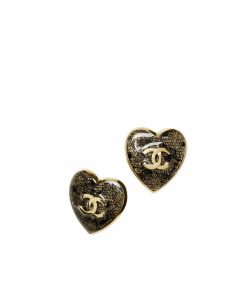 Chanel Stud Earrings Gold And Black